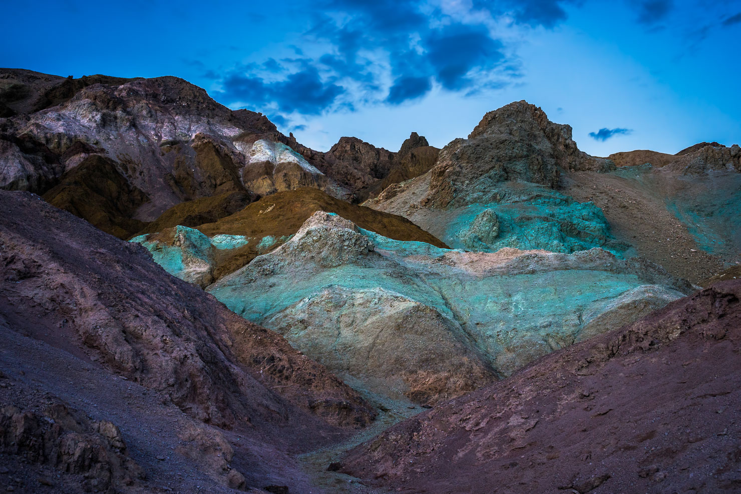 Artist's Palette colorful hillside at twilight, Death Valley National Park