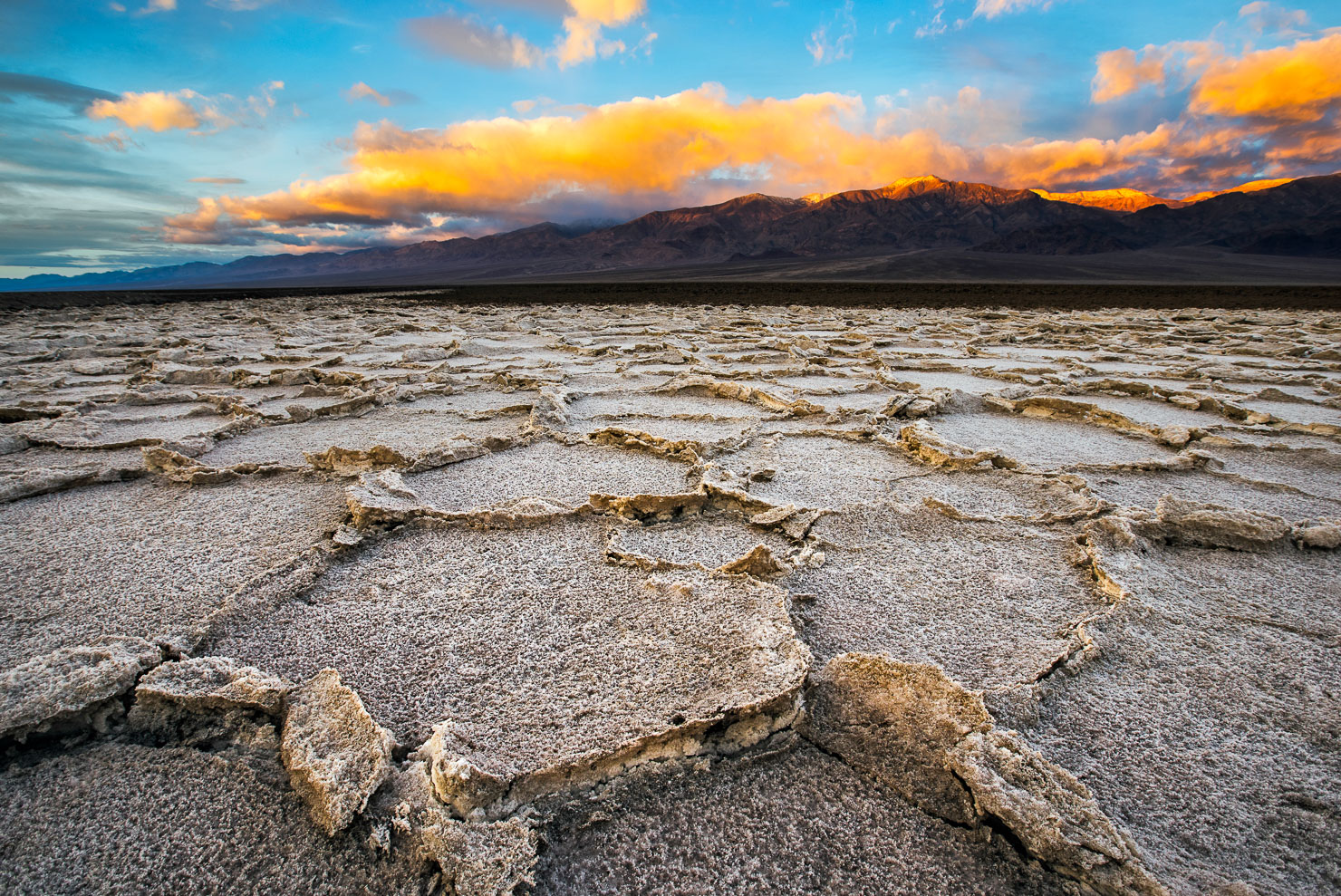 Salt tributary patterns on West Side Road at golden hour, Death Valley National Park